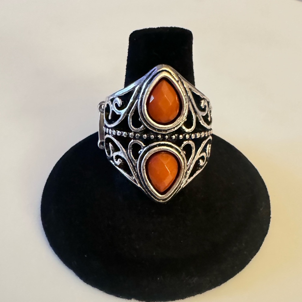 Passion Double Cabochon Filigree Ring - Orange